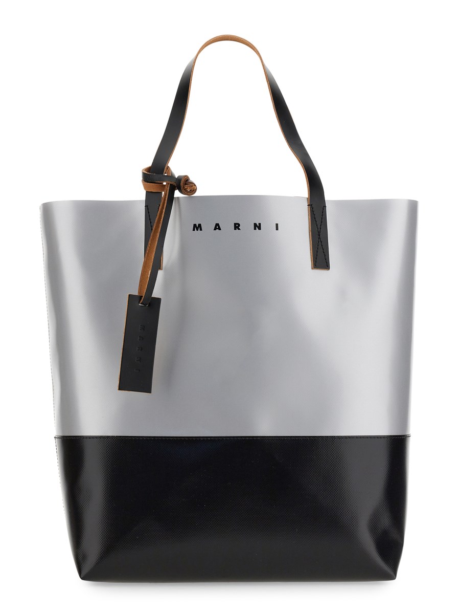 MARNI - TRIBECA SHOPPING BAG IN PVC TWO-TONE WITH LOGO - Eleonora