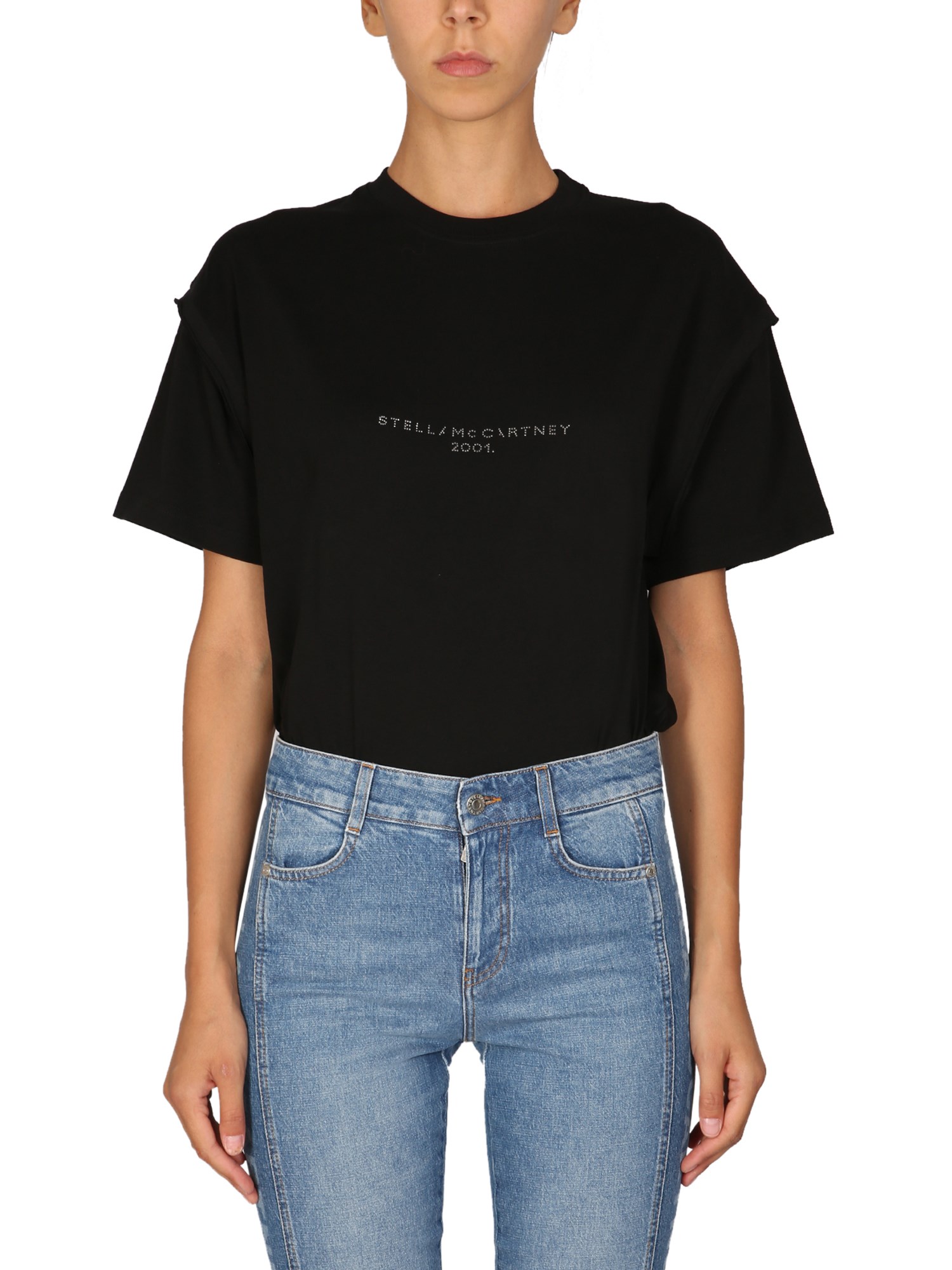 Shop Stella Mccartney Crystal Logo T-shirt In Black