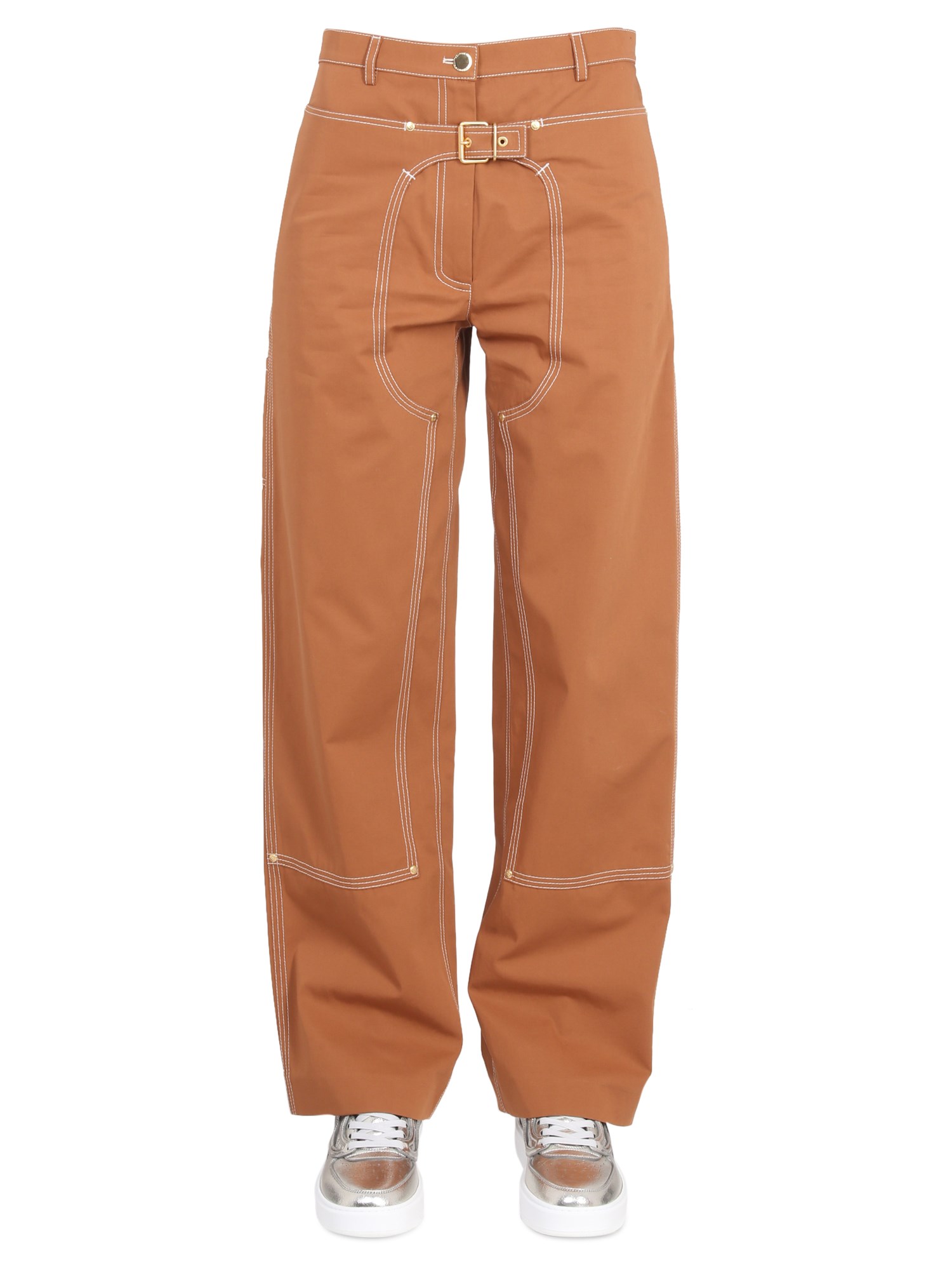 Shop Stella Mccartney Pants With Buckle In Brown