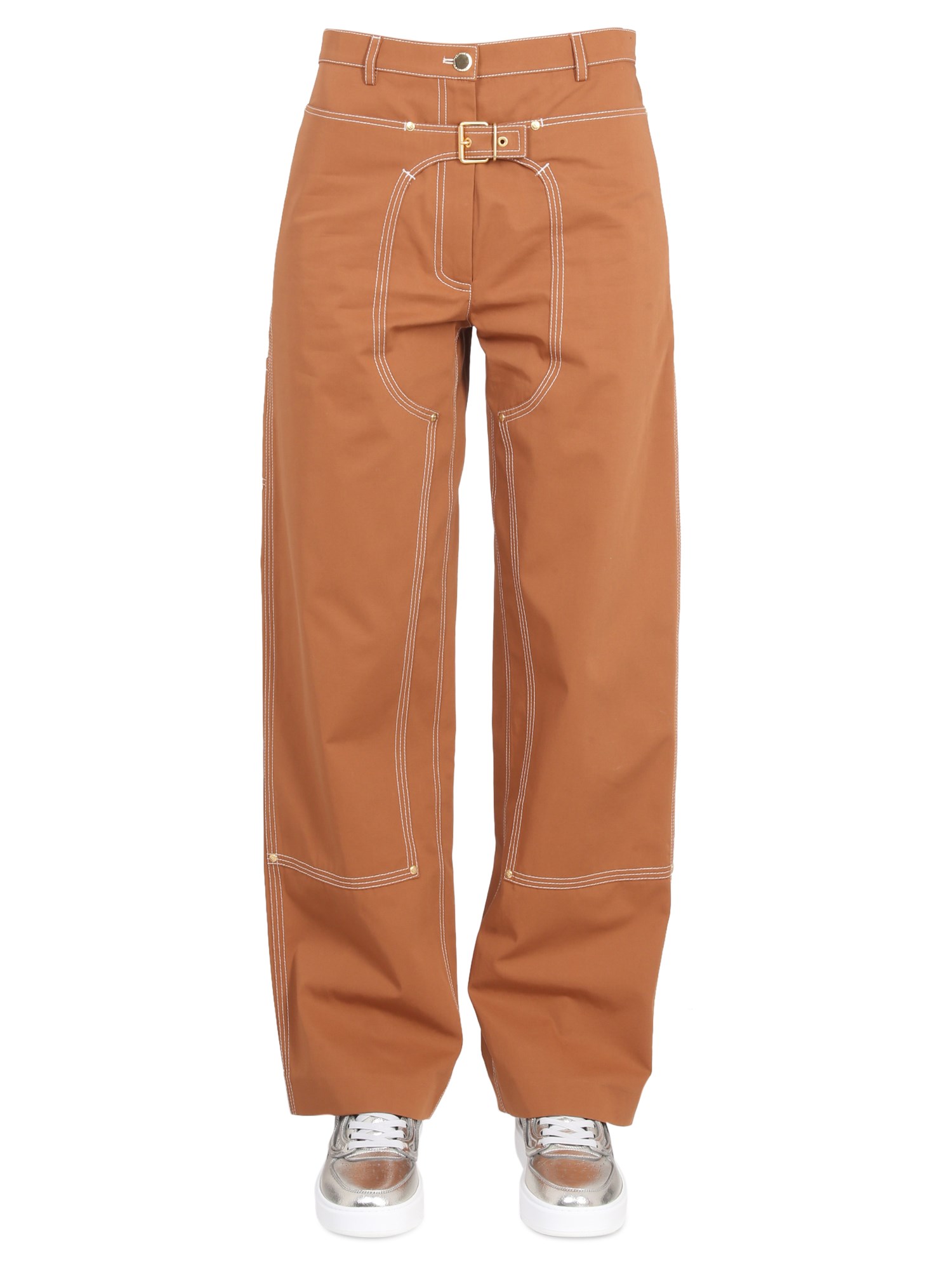 Stella Mccartney Trousers With Buckle And Pockets In Brown