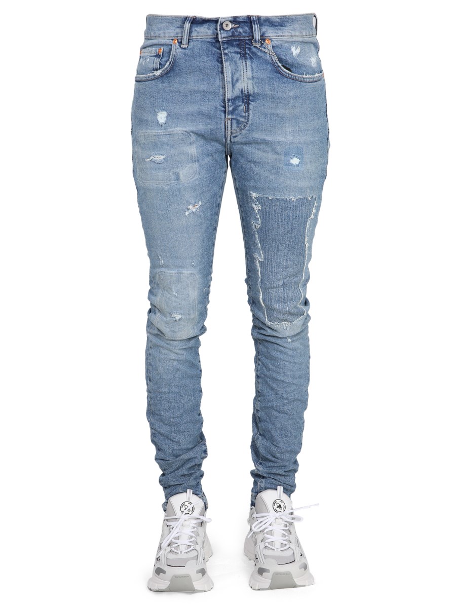 Purple Brand paint-splatter detail jeans, Blue