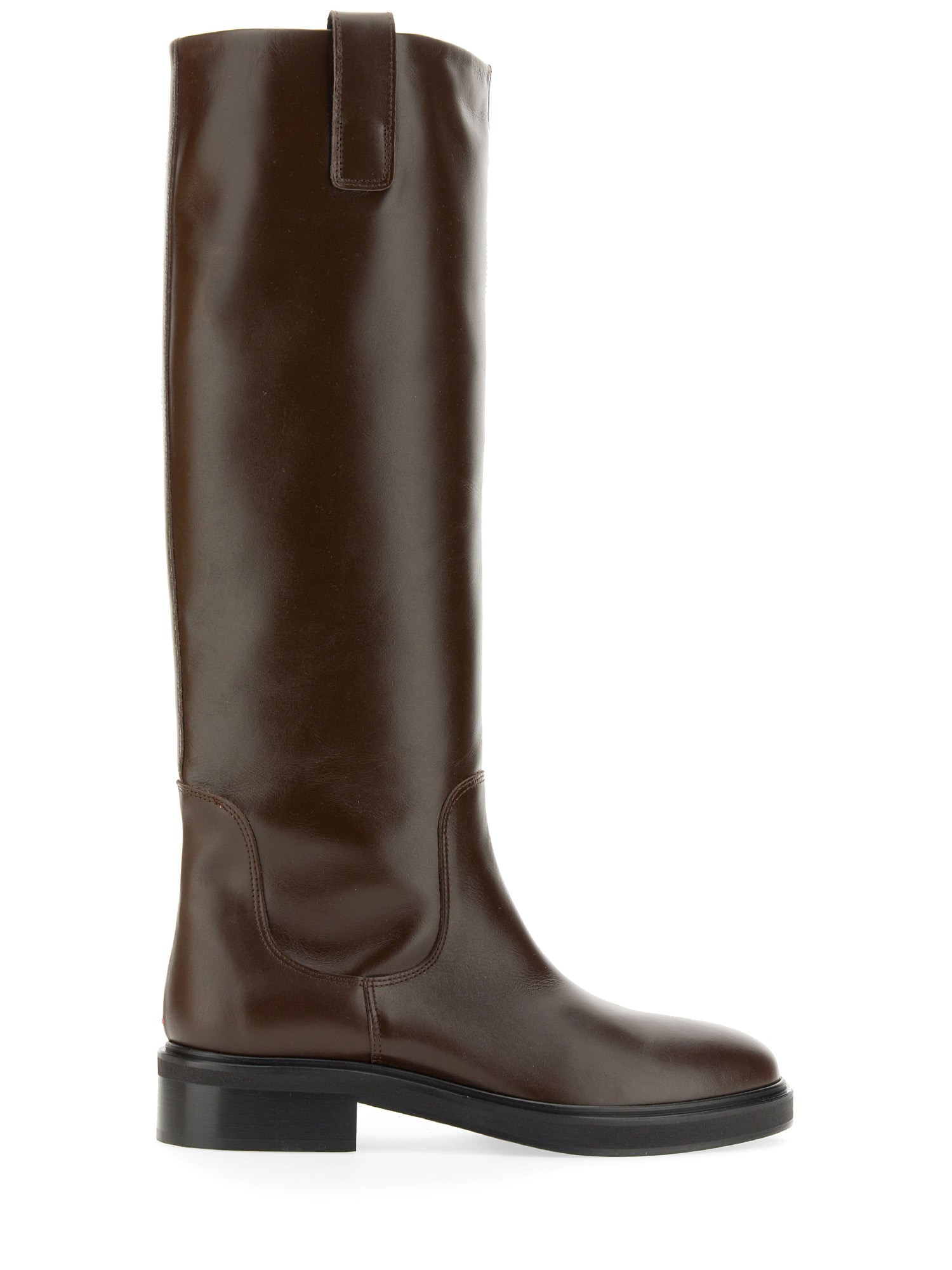 Aeyde Solid Color Leather Knee Boots In Brown