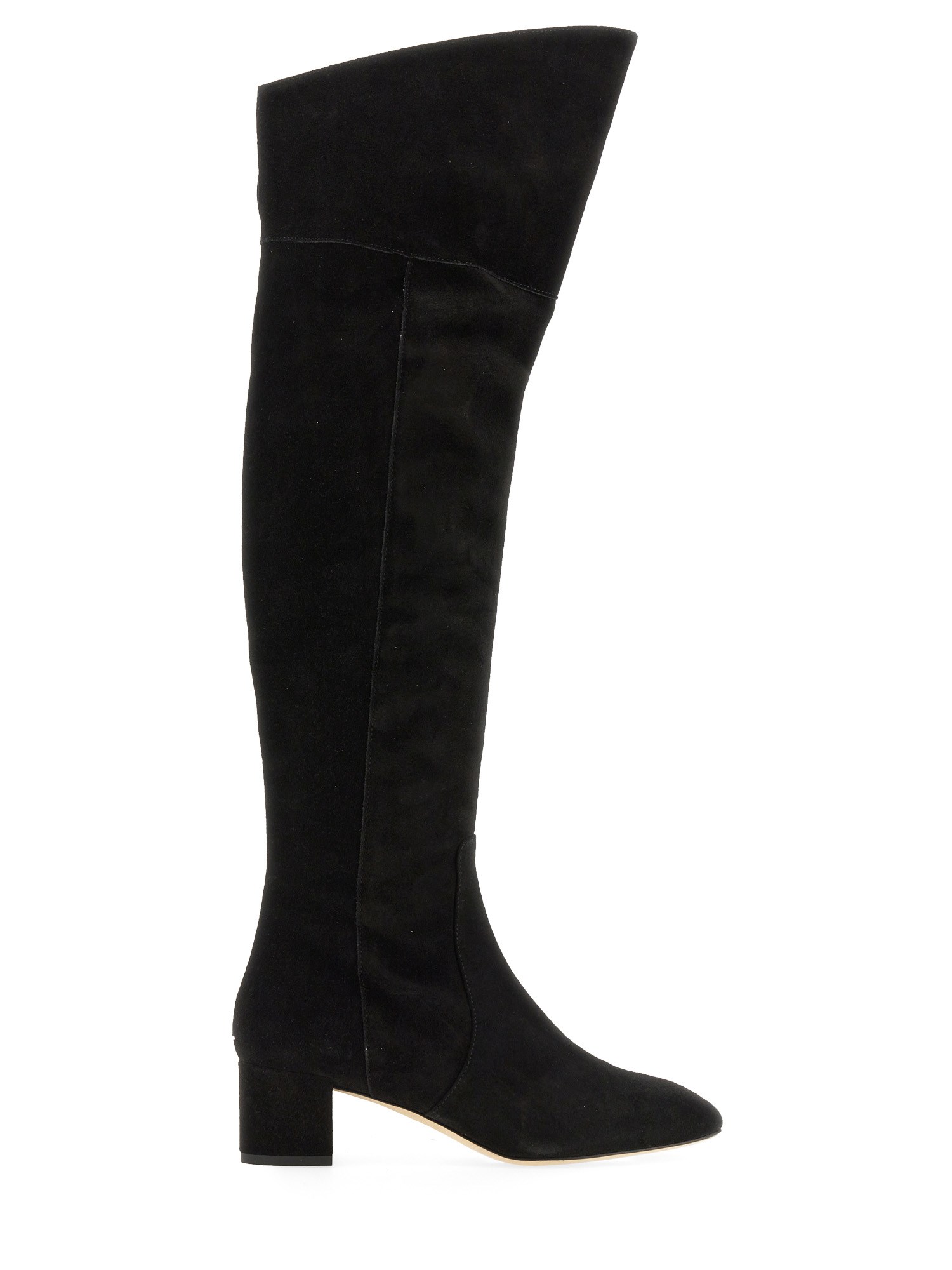 Aeyde Letizia 45mm Thin Block Square In Leathertoe Over The Knee Boot In Black