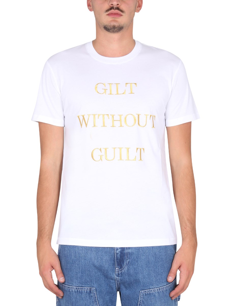 MOSCHINO T-SHIRT "GUILT WITHOUT GUILT" IN JERSEY DI COTONE