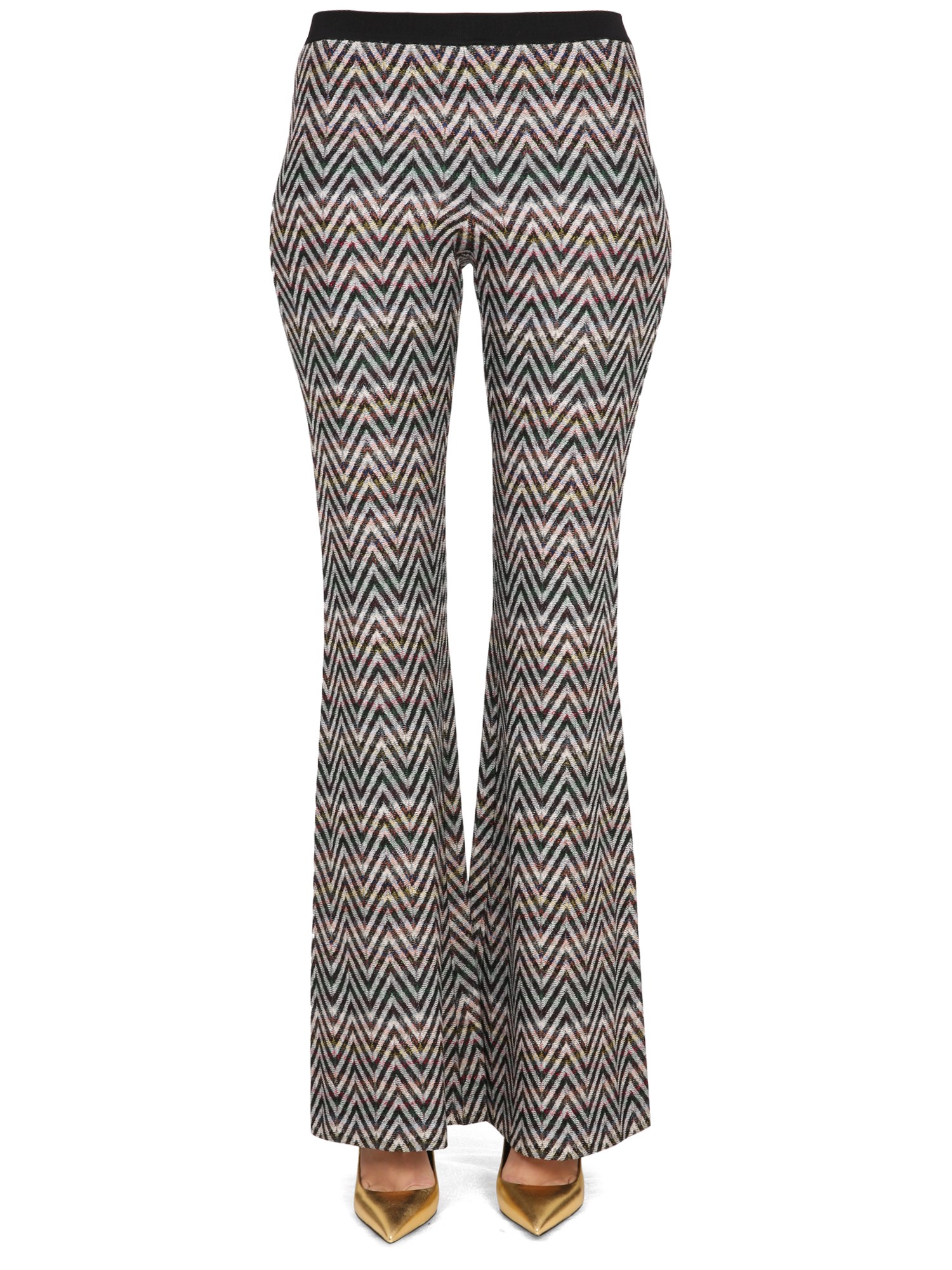 Missoni Logo Chevron Flared High Waist Trousers In Multicolour