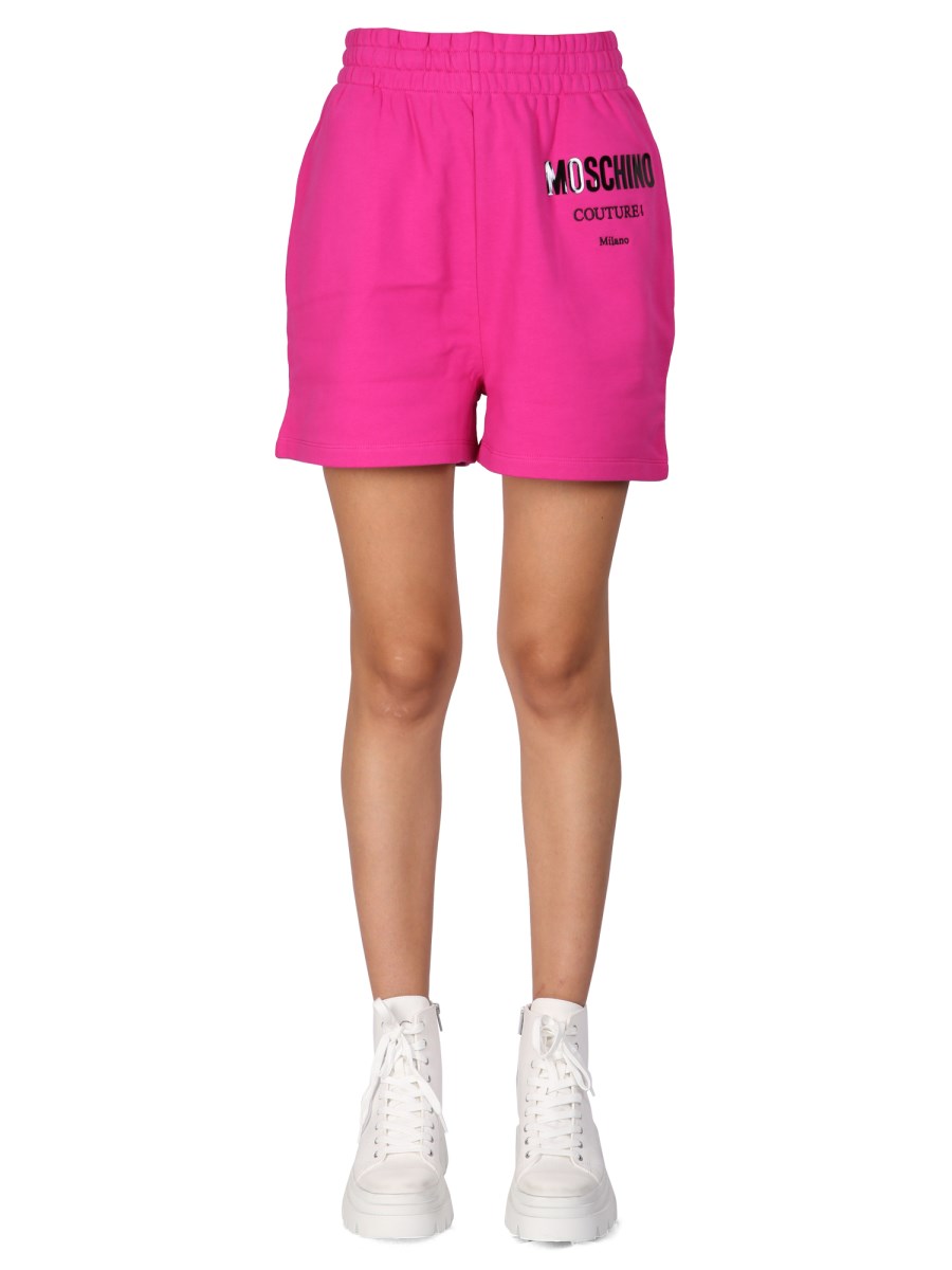 MOSCHINO SHORT CON LOGO VINILE IN FELPA DI COTONE