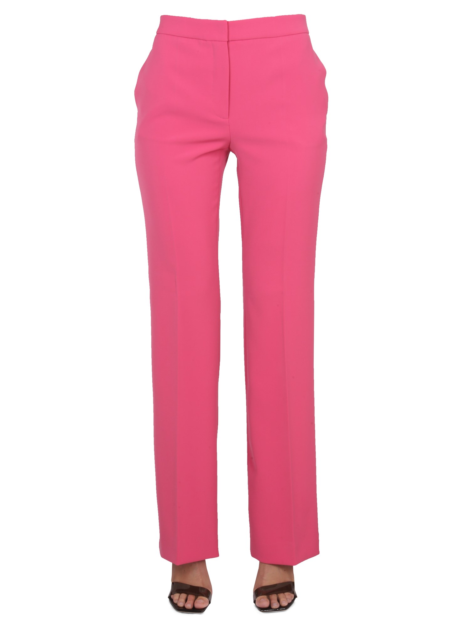 Moschino High-waisted Straight Leg Trousers With Belt Loops In Pink