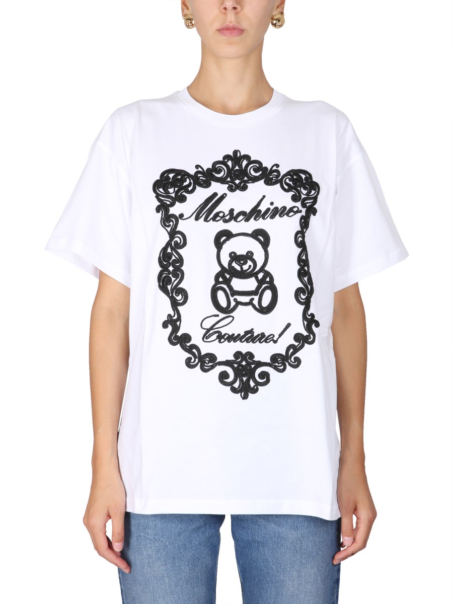 MOSCHINO - T-SHIRT WITH TEDDY EMBROIDERY - Eleonora Bonucci