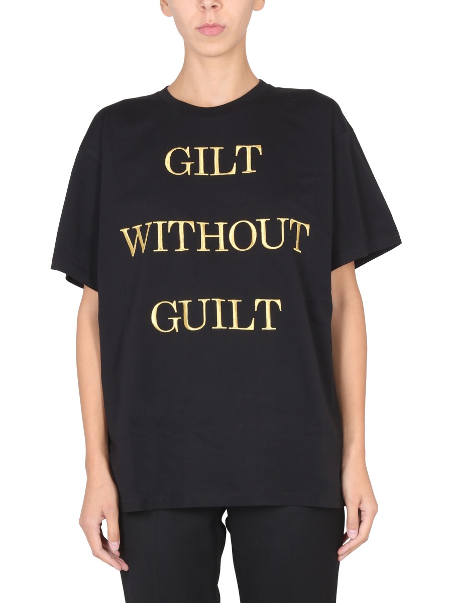 MOSCHINO T-SHIRT GILT WITHOUT GUILT IN JERSEY DI COTONE