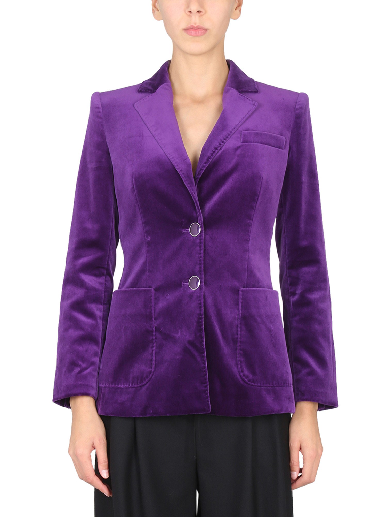 Alberta Ferretti Single-breasted Padded-shoulders Stretch-cotton Jacket In Purple