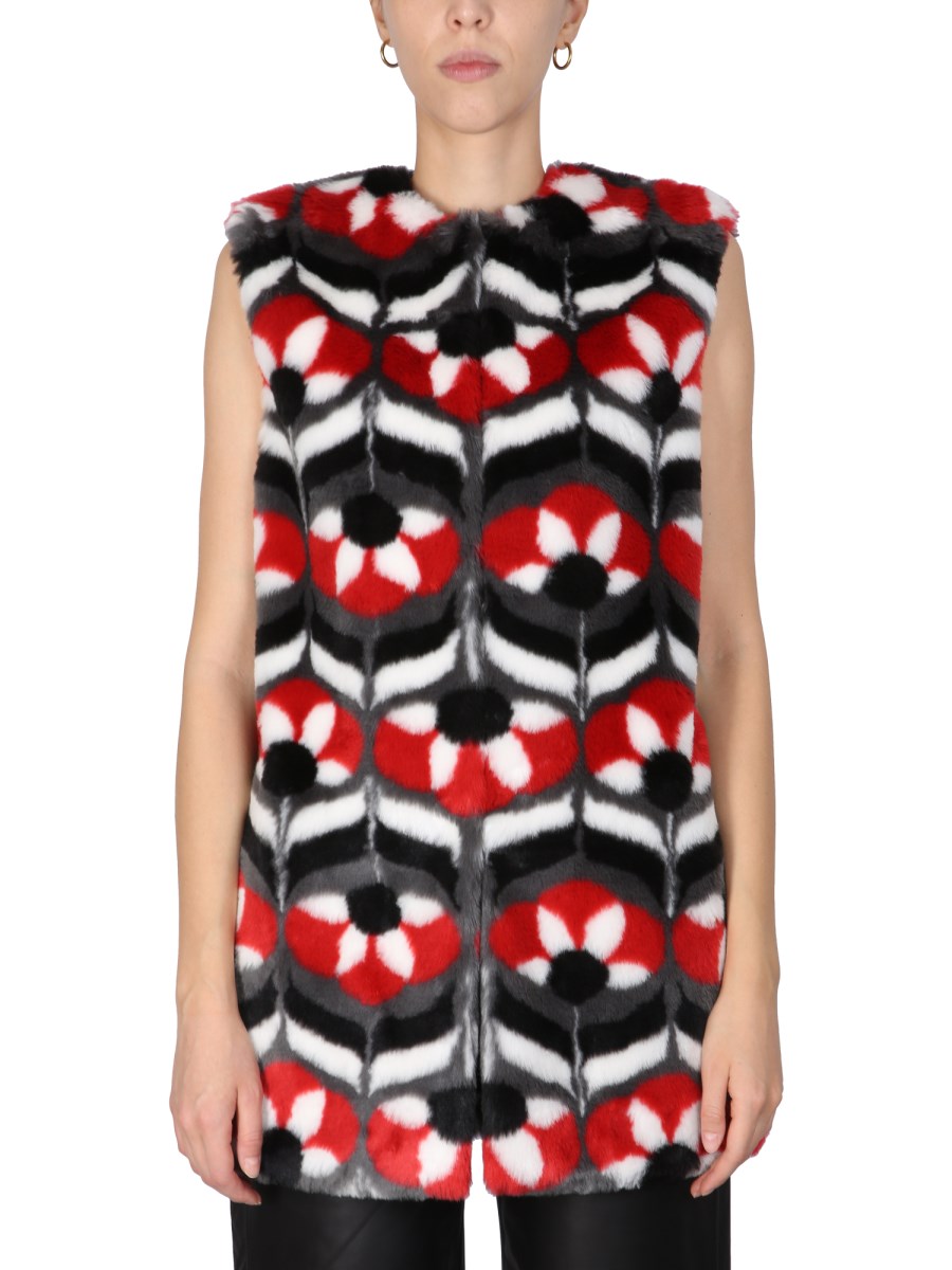 BOUTIQUE MOSCHINO GILET IN ECO PELLICCIA CON FIORE GEOMETRICO