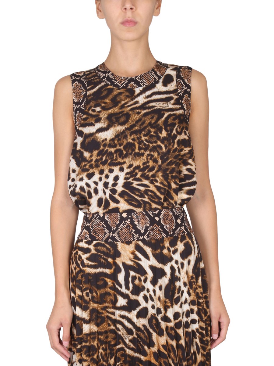 BOUTIQUE MOSCHINO TOP IN CADY CON STAMPA ANIMALIER