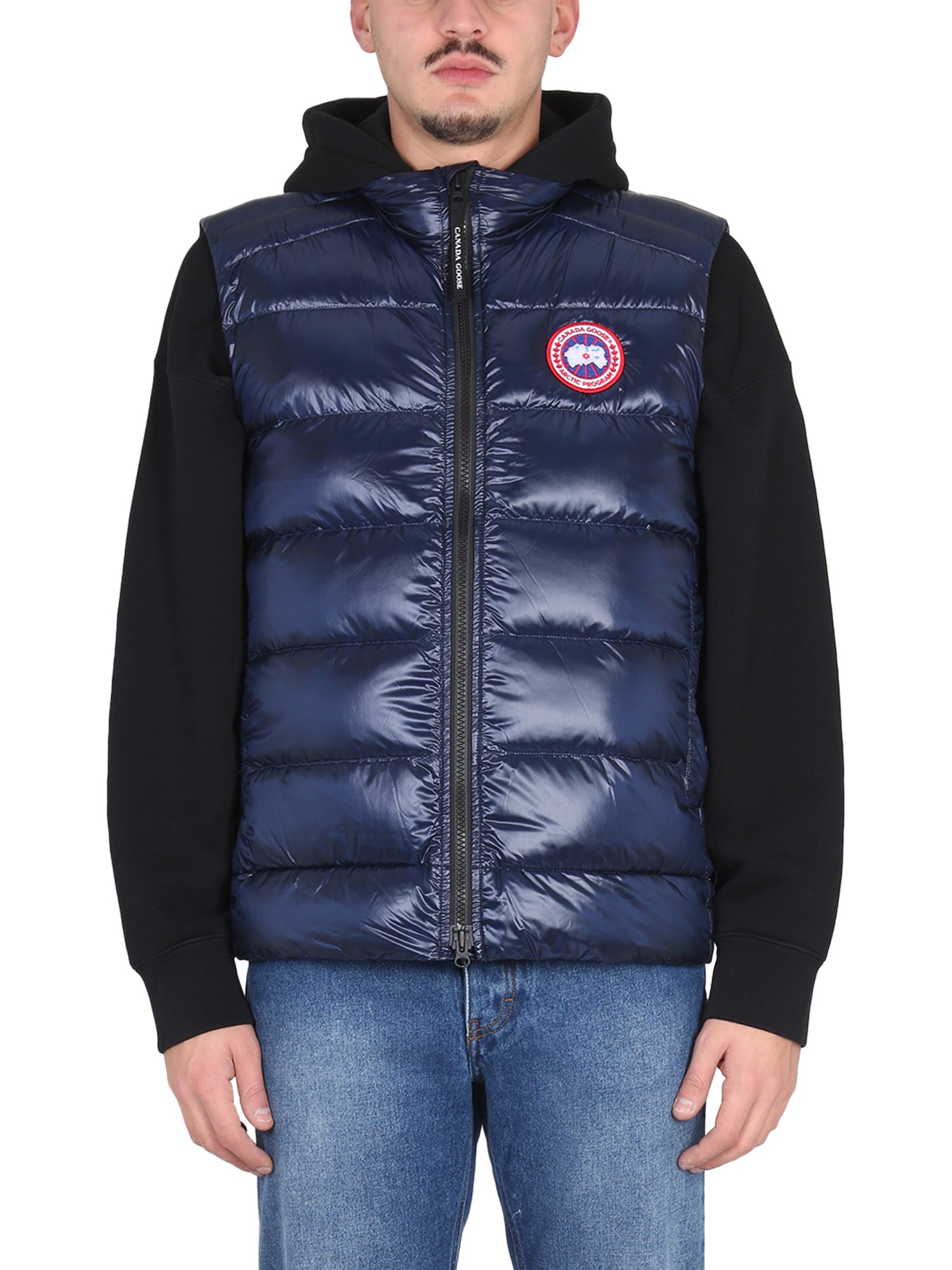 Shop Canada Goose Down Vest With Logo Patch In Blue