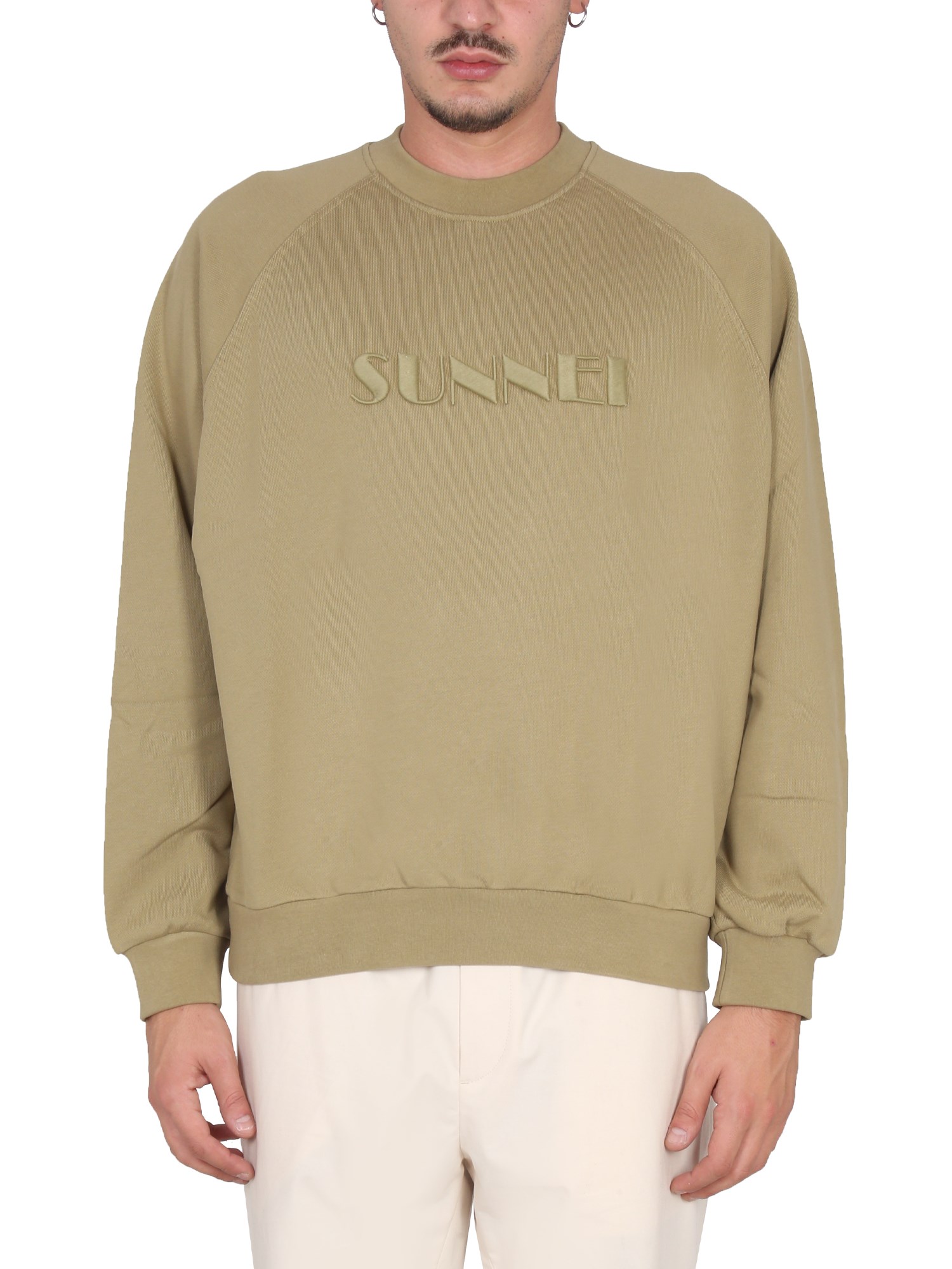 Shop Sunnei Sweatshirt With Logo Embroidery In Beige