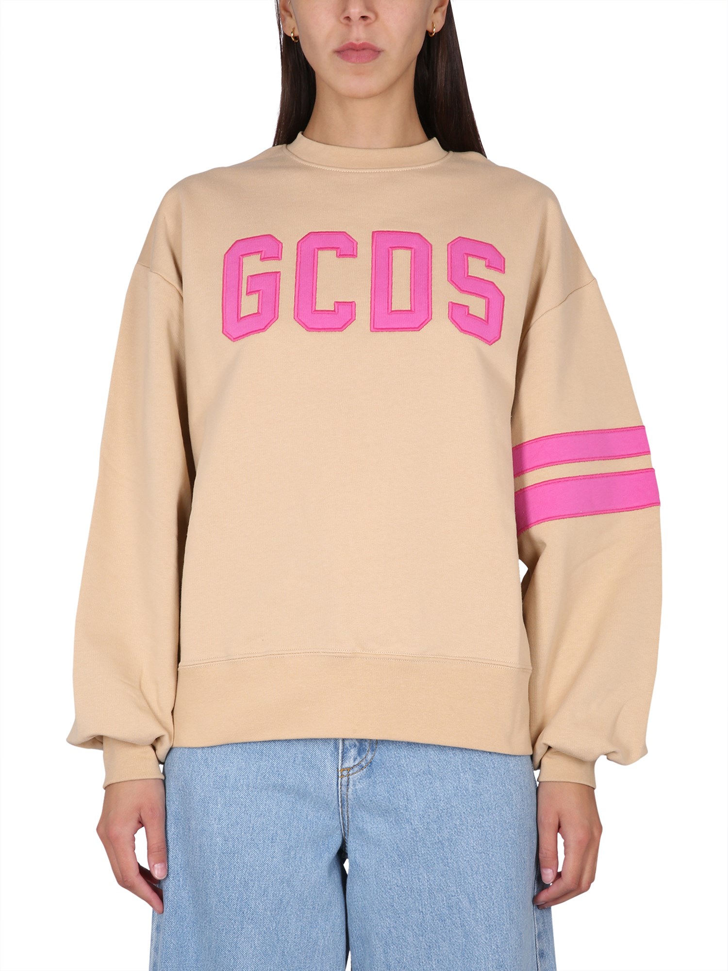 Shop Gcds Sweatshirt With Logo In Beige