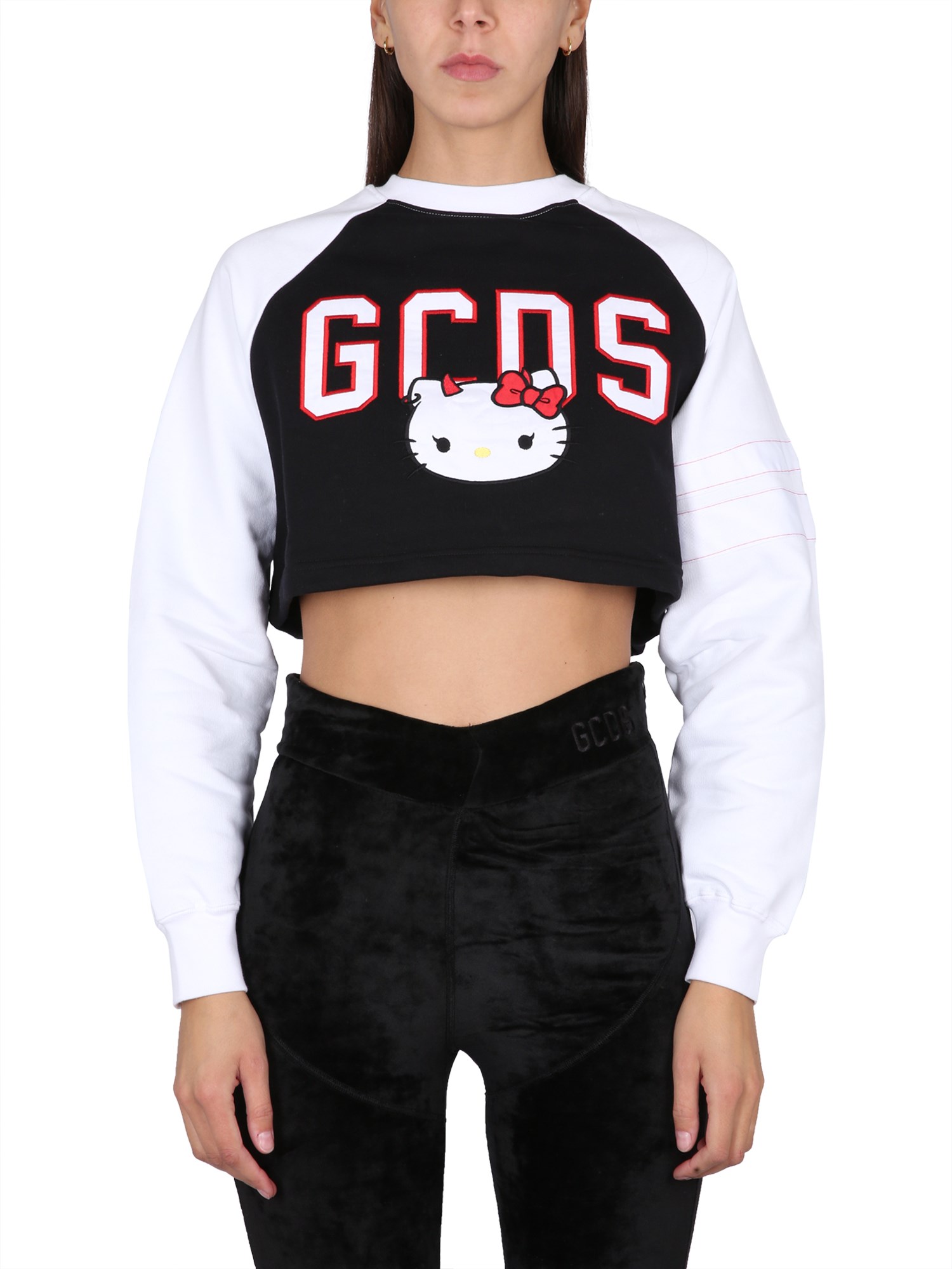Gcds Hello Kitty Cotton Crop Sweatshirt In Multicolour