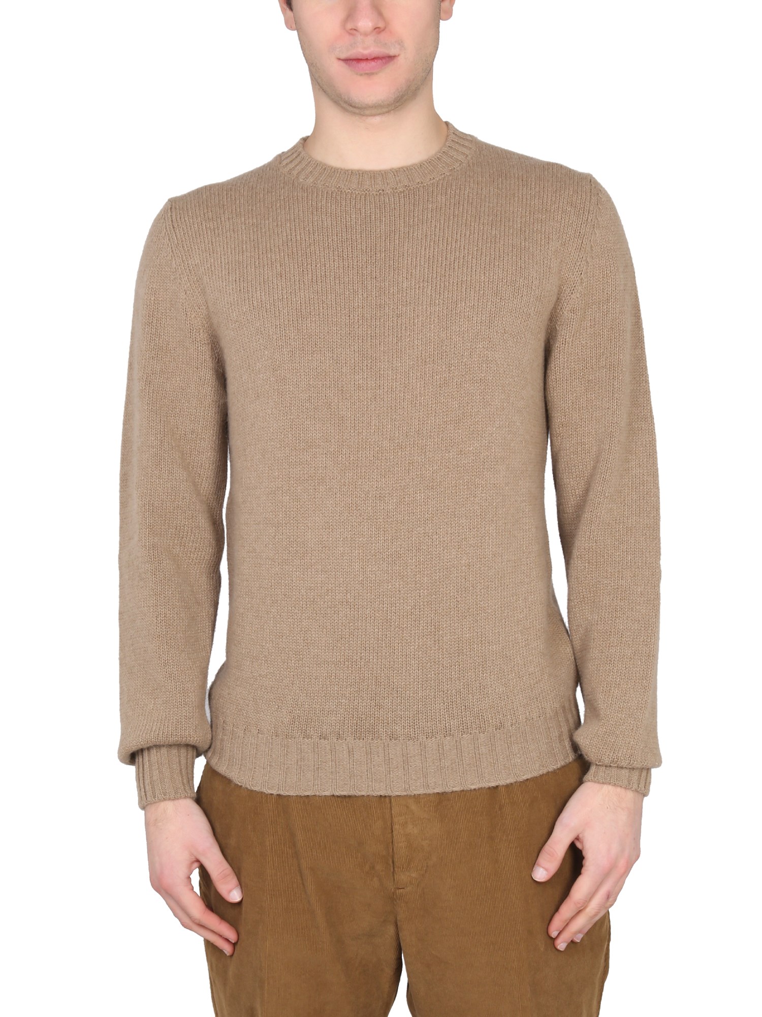 Pt Torino Neck Crew Cross Long Ribbed Cuffs In Brown