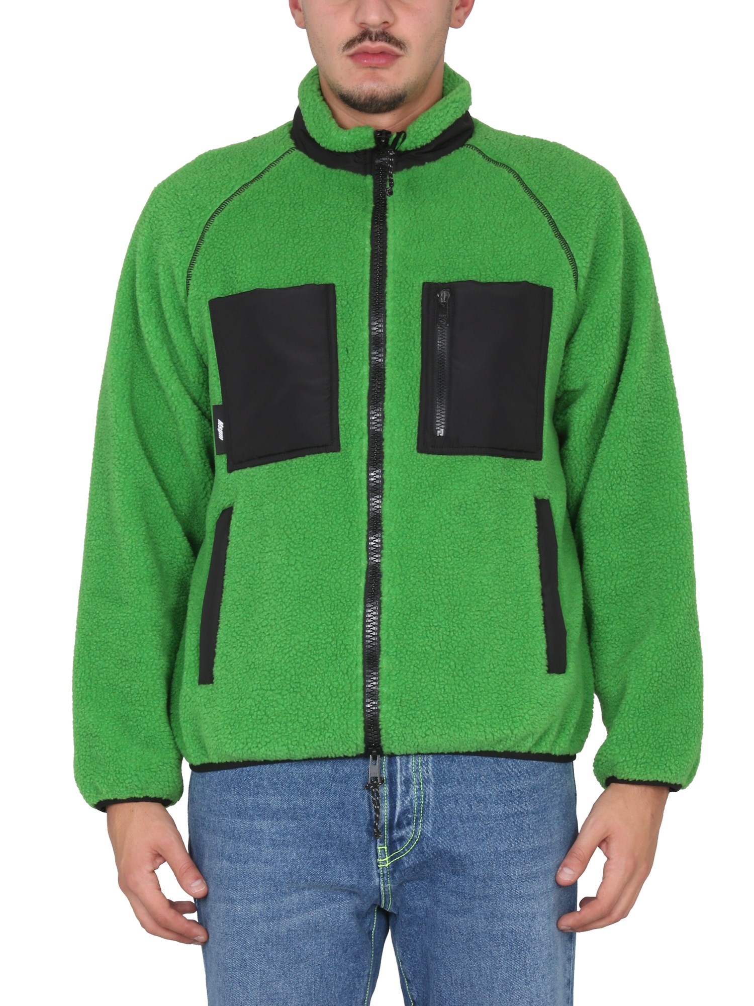 Msgm Logo-patch Funnel Neck Jacket In Green