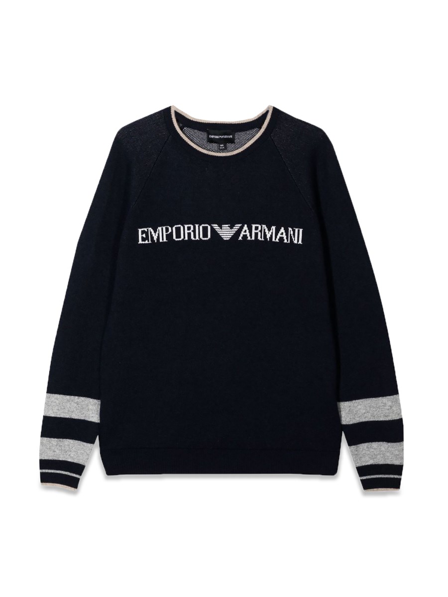 EMPORIO ARMANI PULL GIROCOLLO LOGO RIGHE SUI POLSI