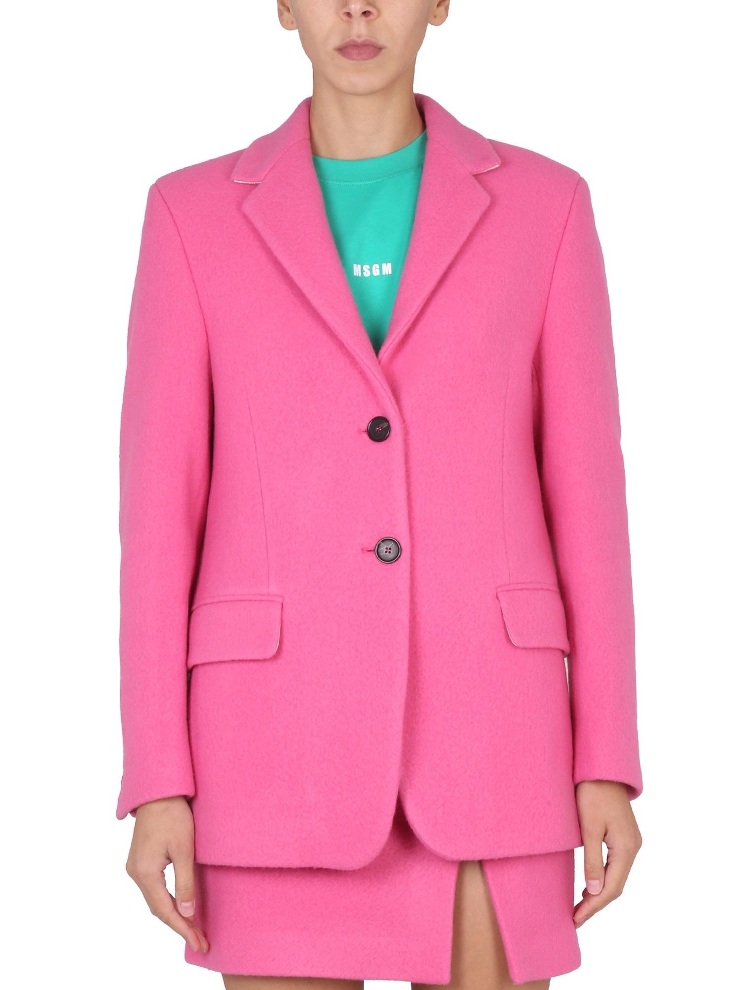 Msgm Notched-collar Single-breasted Blazer In Fuchsia
