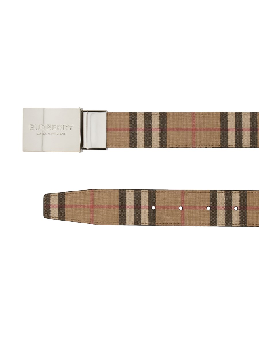 Burberry Men's Vintage Check Reversible Plaque Buckle Belt