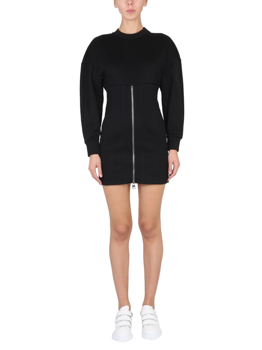 ALEXANDER McQUEEN ABITO MINI CON MANICHE COCOON IN NEOPRENE