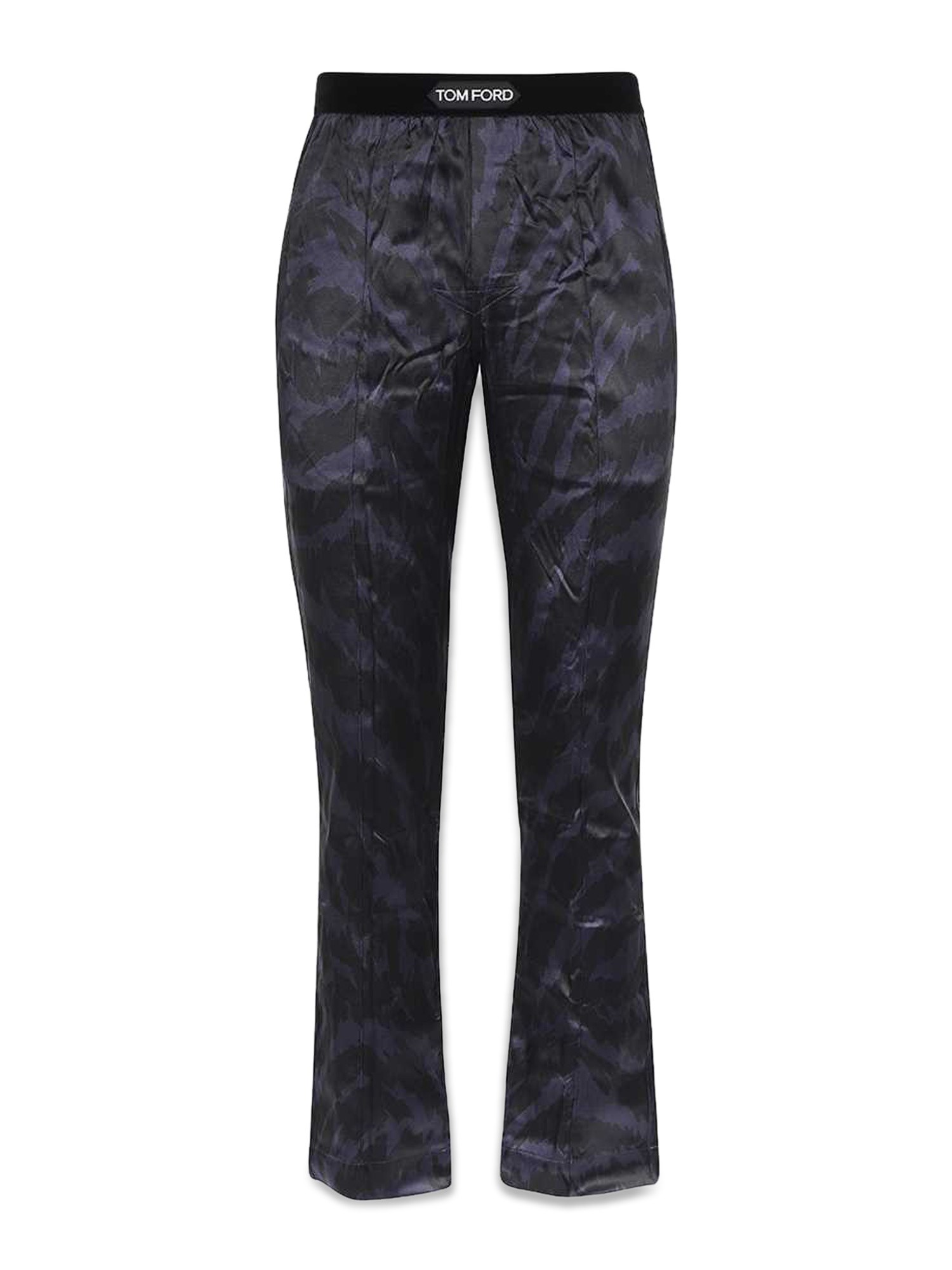 Tom Ford Silk Pants With Logoed Name Elastic Waistband In Dark Brown