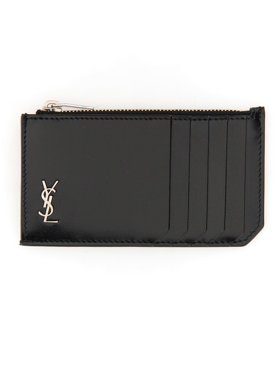 SAINT LAURENT PORTA CARTE IN PELLE CON ZIP