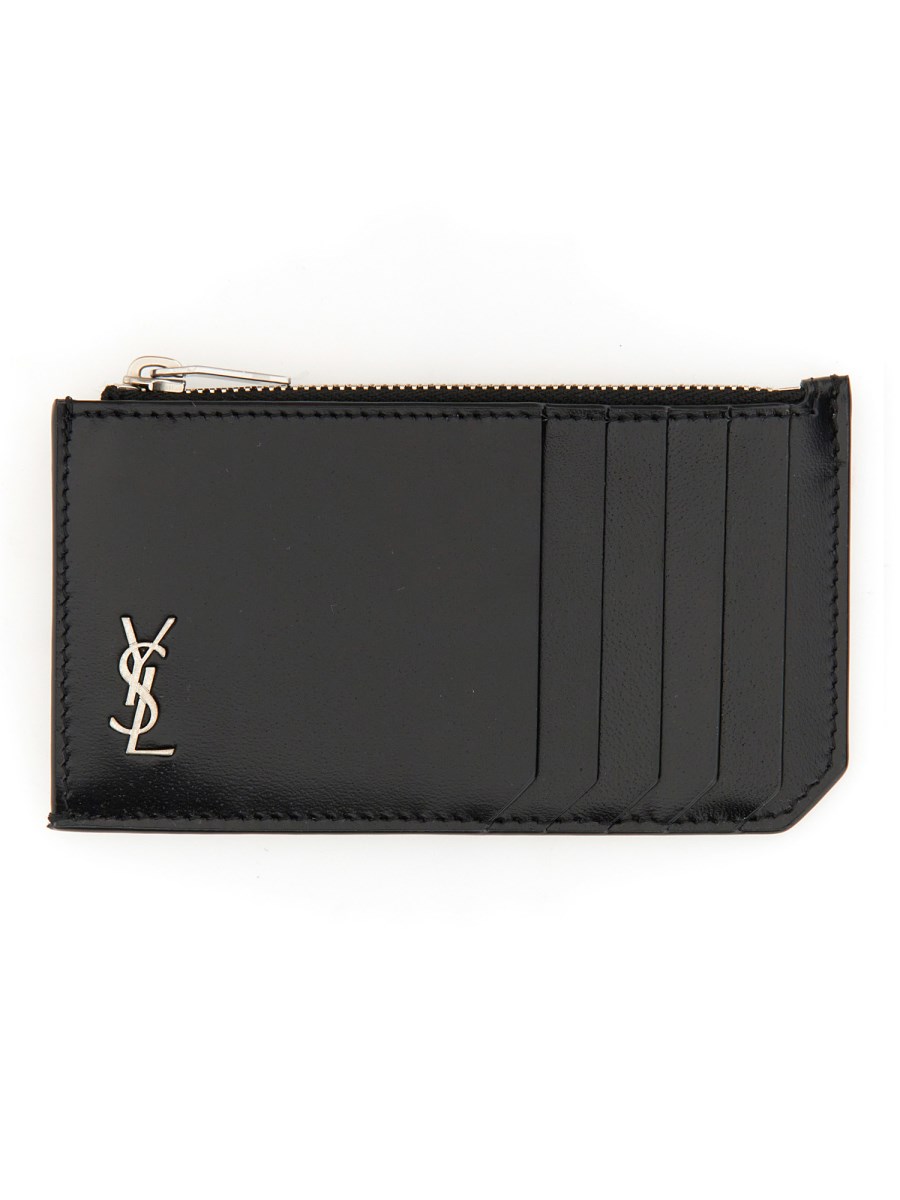 Ysl leather card case hot sale