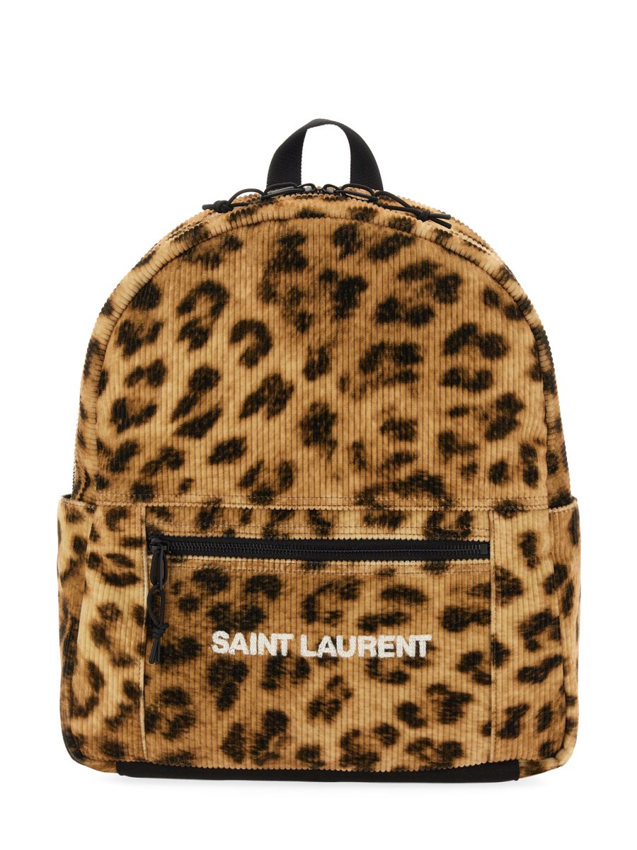 SAINT LAURENT - NUXX CORDUROY BACKPACK WITH LEOPARD PRINT 