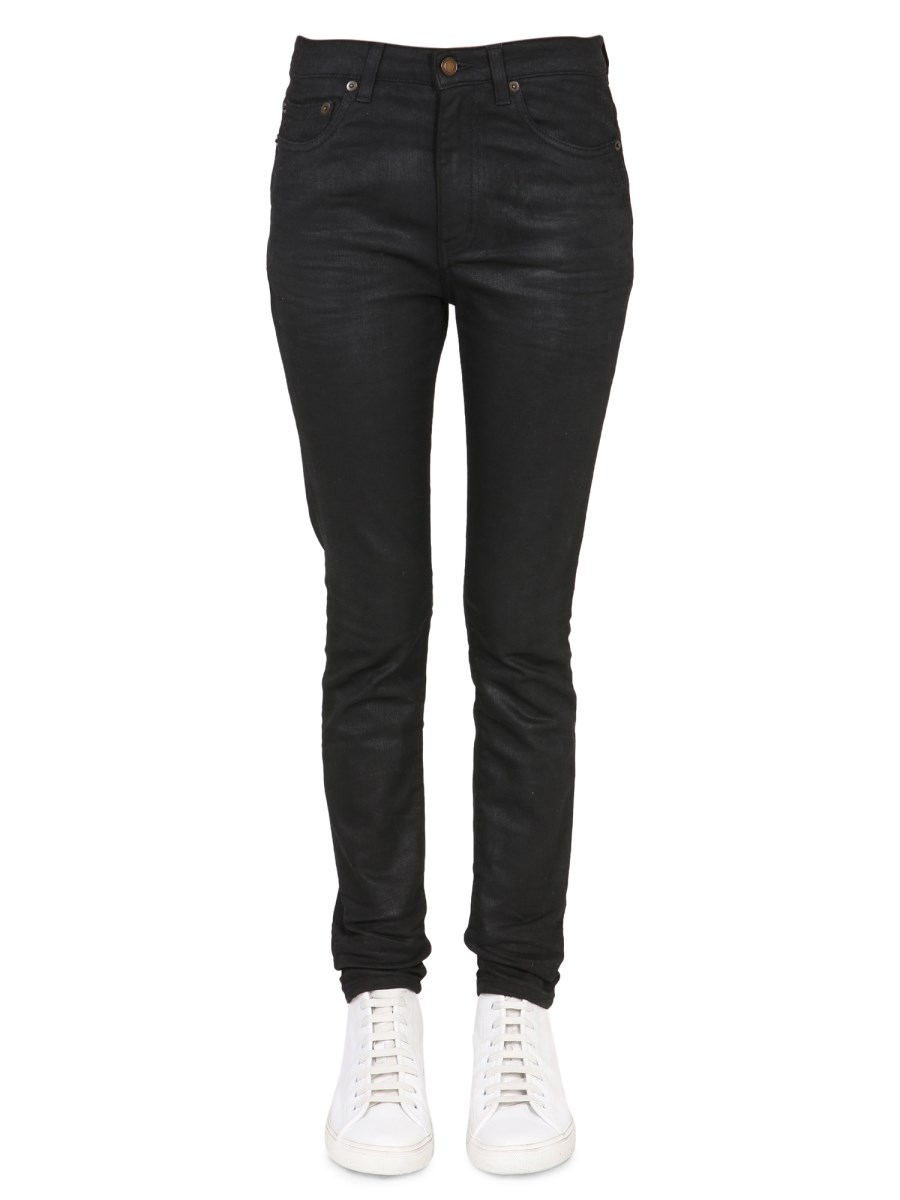 Saint laurent best sale coated skinny jeans