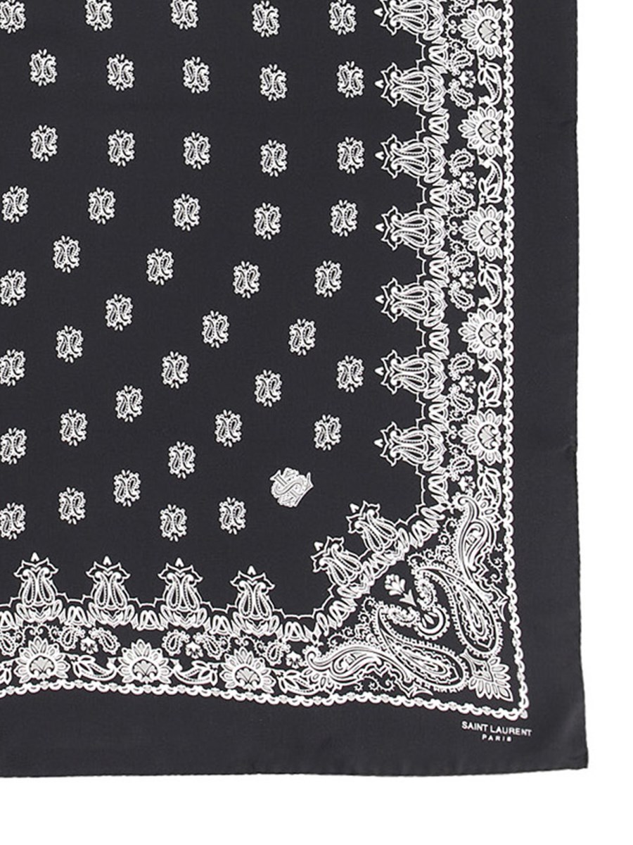 SAINT LAURENT Red PAISLEY Print 65%CASHMERE & 35%SILK