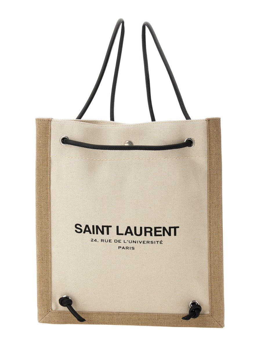 SAINT LAURENT - LE MONOGRAMS CANVAS AND SMOOTH LEATHER BUCKET BAG -  Eleonora Bonucci