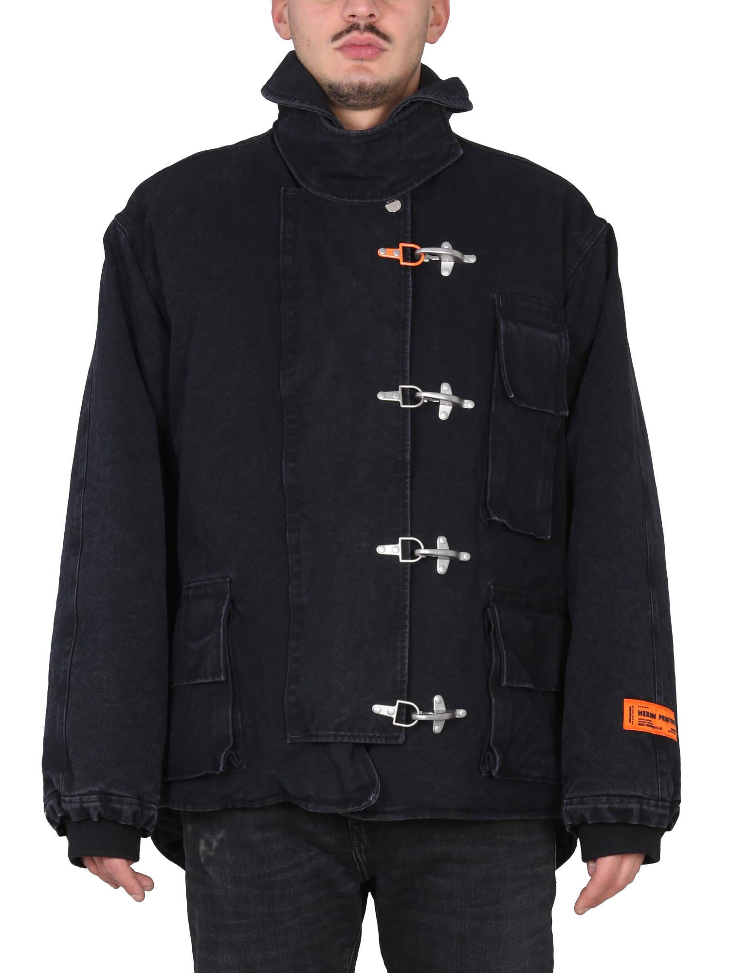 Heron Preston High Neck Canvas Utility Jacket In Black