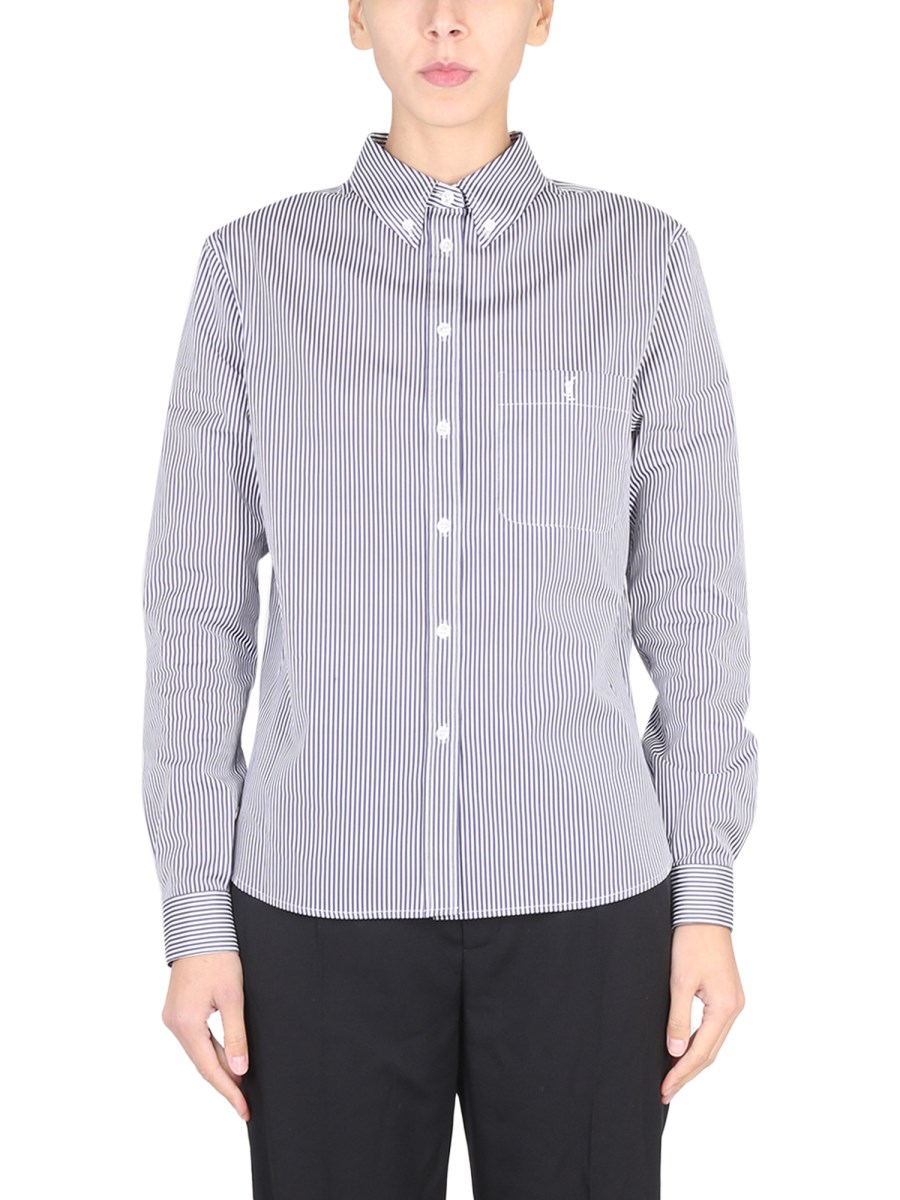 Saint Laurent Monogram Shirt in Striped Cotton