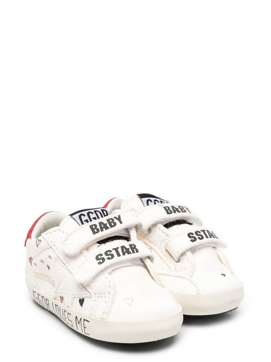 BABY SCHOOL NAPPA UPPER WITH HEARTS PRINT NAPPA STAR AND STRIPES LEATHER HEEL SIGNATURE FOXING