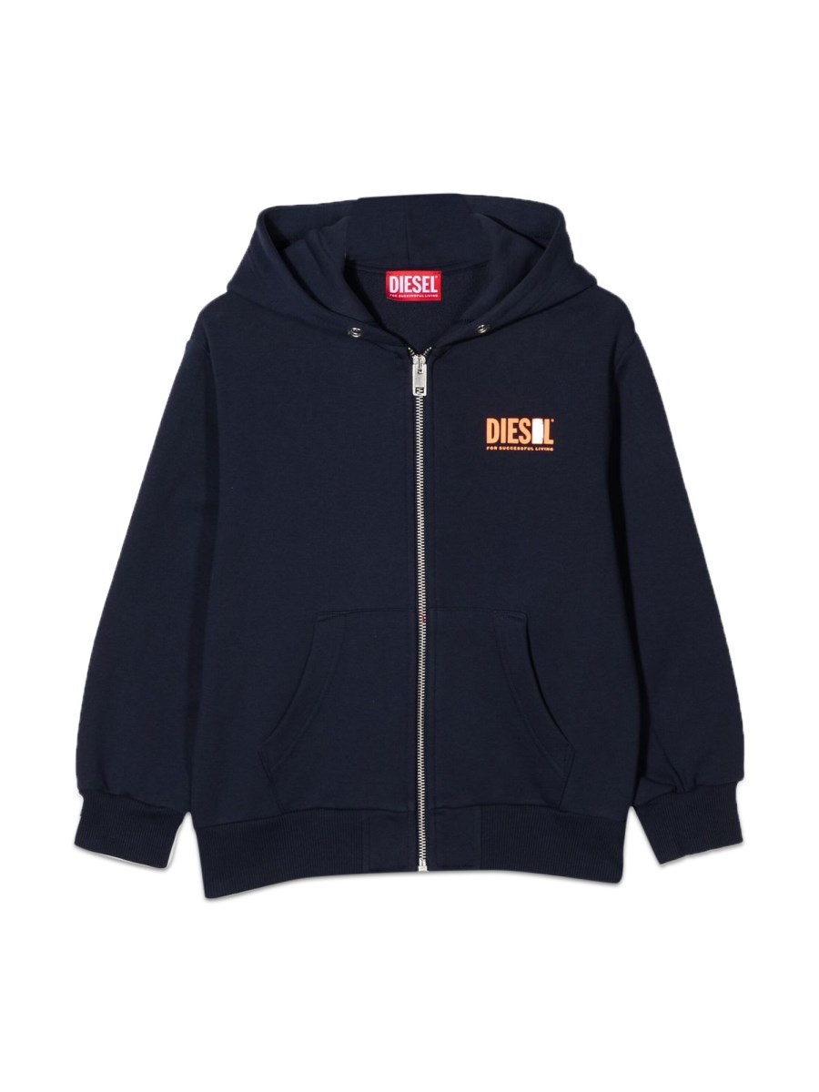 DIESEL KIDS FELPA CON LOGO CAPPUCCIO E ZIP