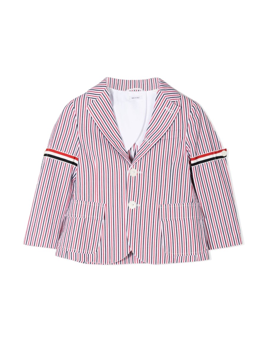 PATCH POCKET SPORT COAT W/ RWB ARMBANDS IN SEERSUCKER STRIPE