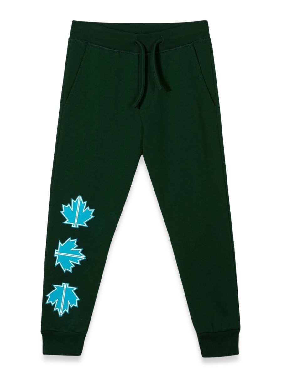 DSQUARED PANTALONE IN FELPA LOGO FOGLIE SULLA GAMBA FRONTALE