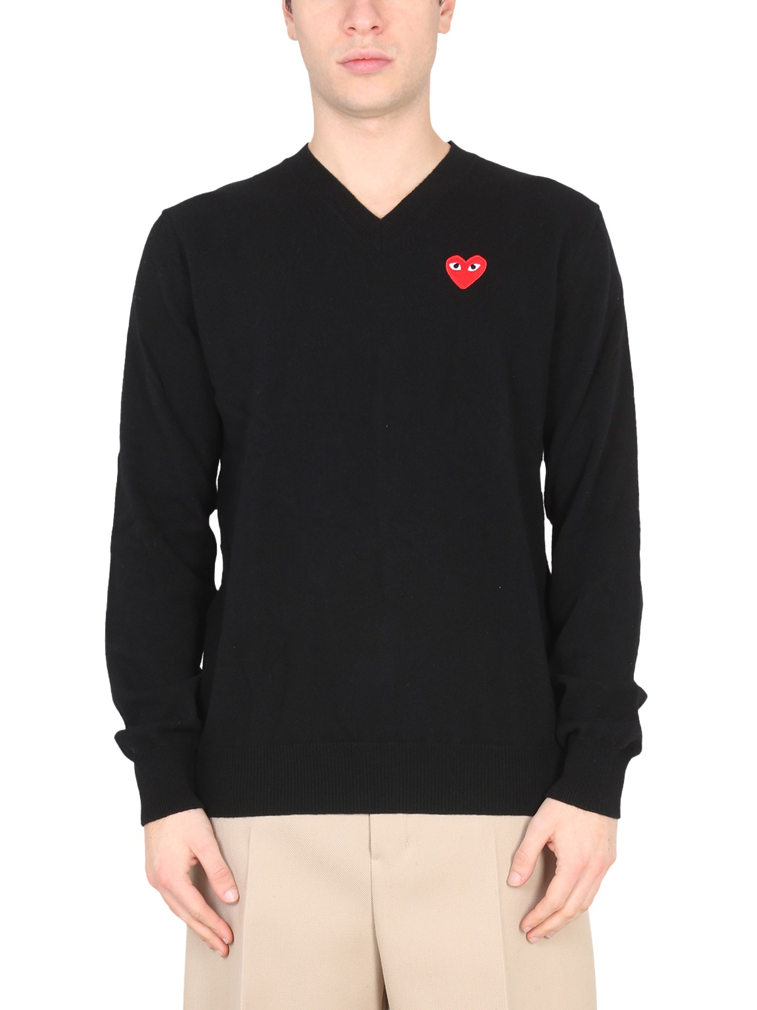 Comme Des Garçons Play Logo-patch Wool Jumper In Black
