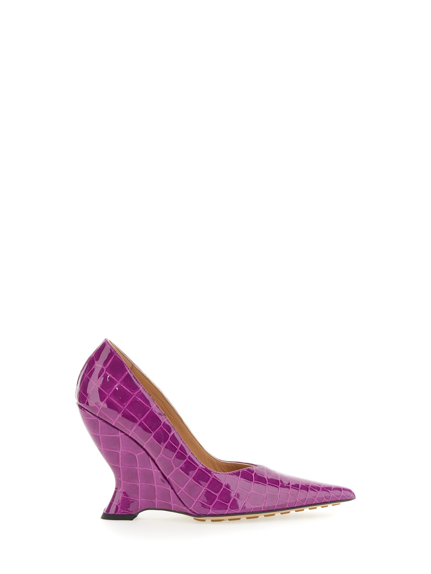 Bottega Veneta Croc-embossed Leather Wedge Pumps In Fuchsia
