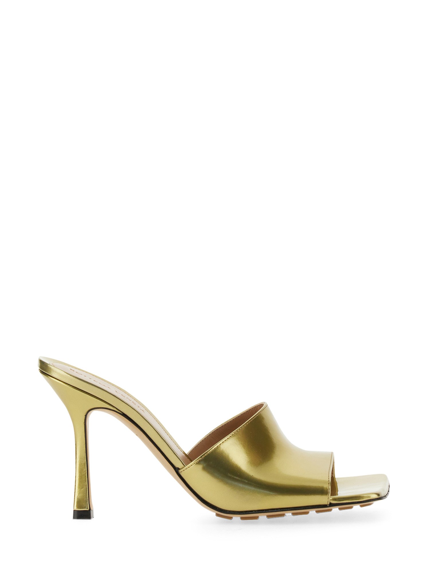 Bottega Veneta Mirror Stretch Leather Slide Sandals In Gold