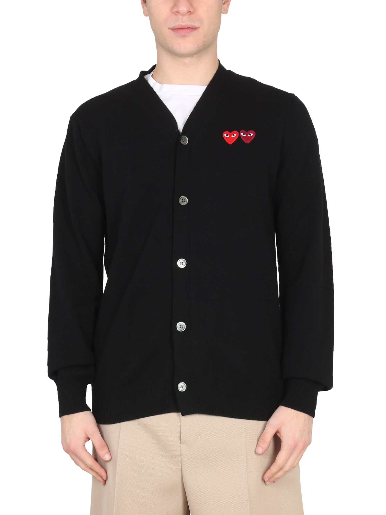 COMME DES GARÇONS PLAY CARDIGAN WITH LOGO PATCH