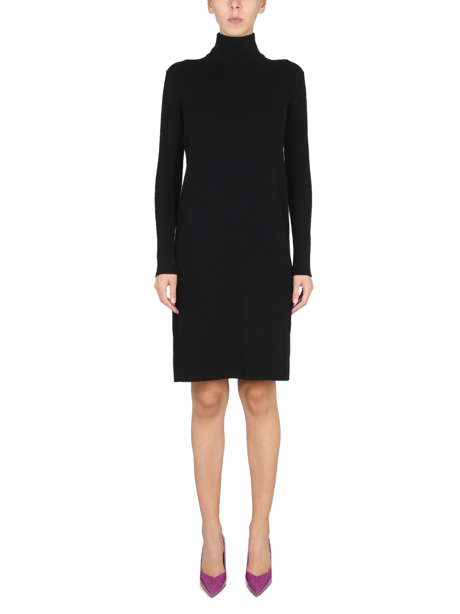 Bottega Veneta Mini Knit Dress Long Sleeves Tringle Back Cutout In Black