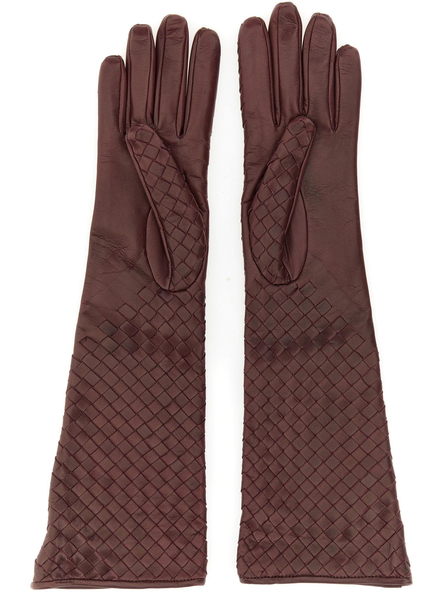 Bottega Veneta Leather Midi Gloves In Brown