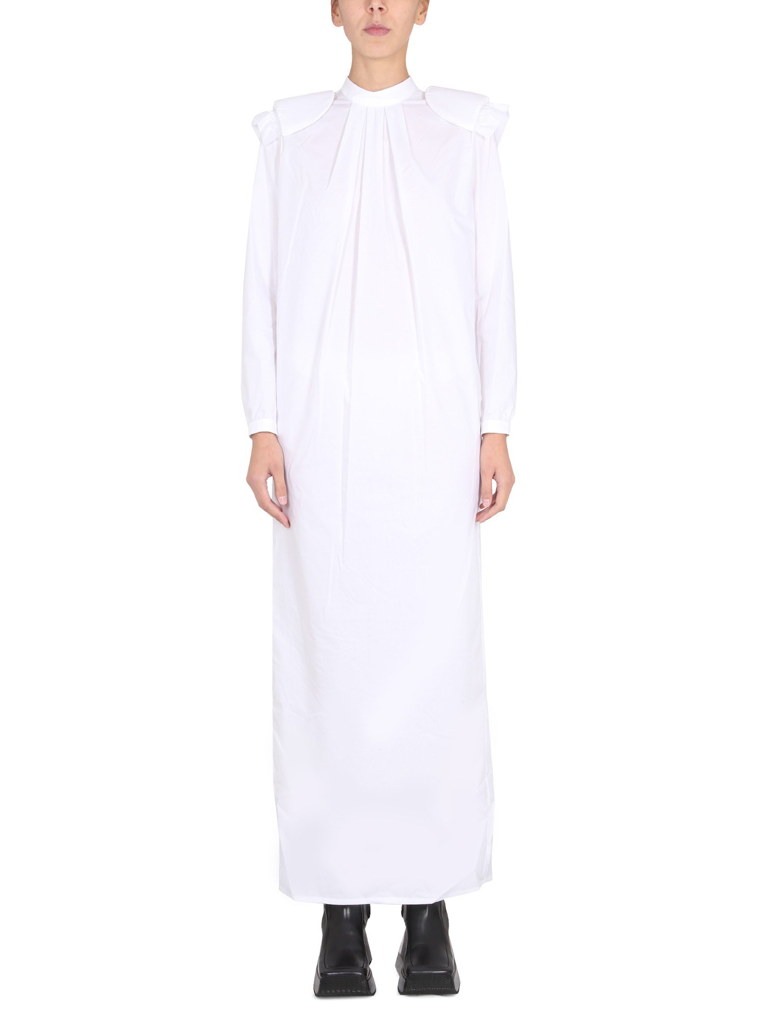 Raf Simons Mini Shirt Dress With Padded Shoulders In White