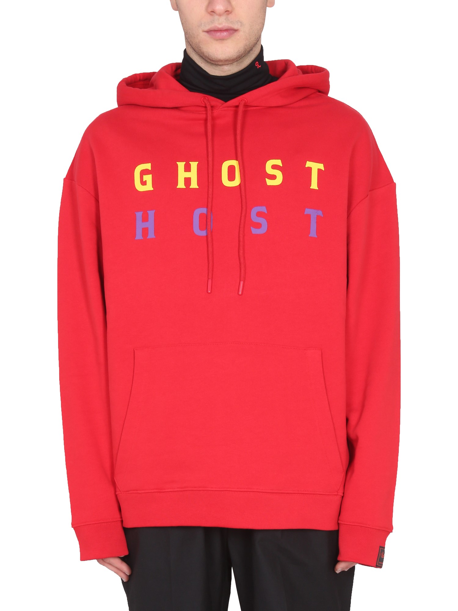 Raf Simons Ghost Print Cotton Hoodie In Red