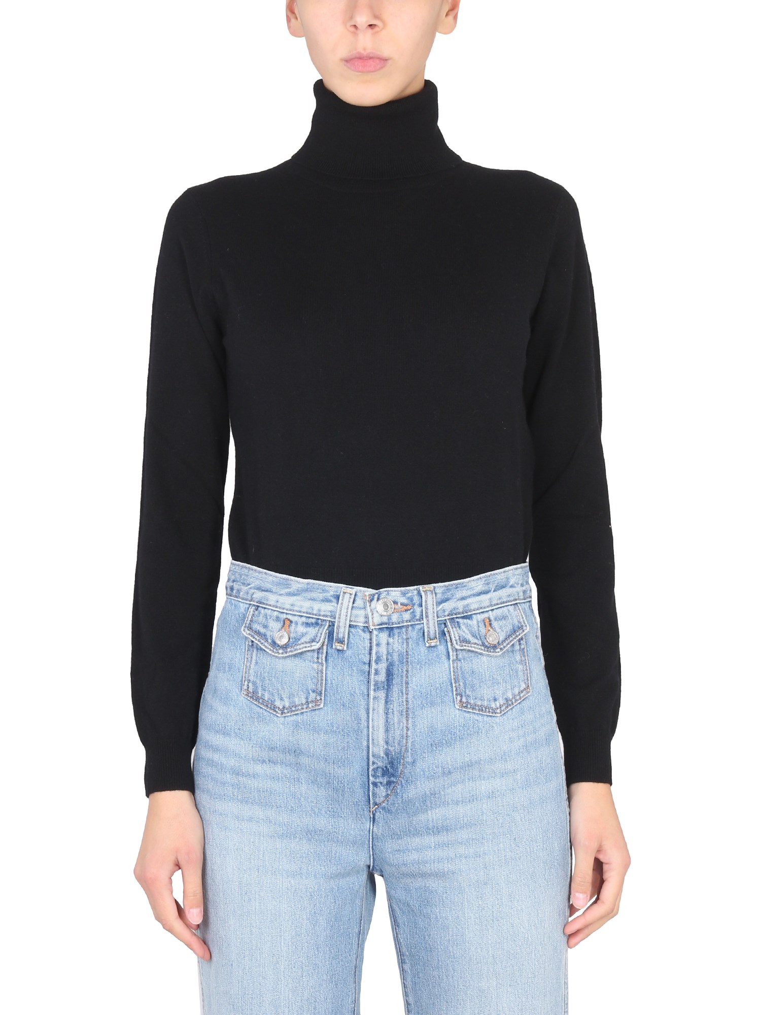 Ballantyne Cross-neck Ribbed Turtleneck Shirt In Black