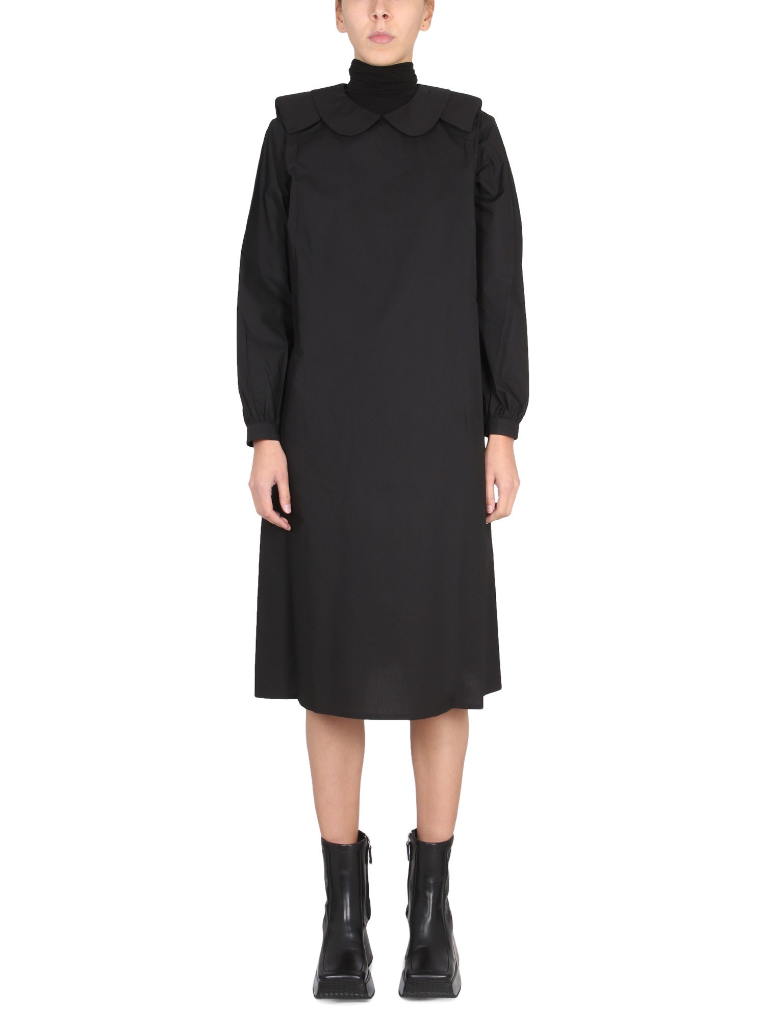 Raf Simons Relaxed Fit Mini Shirt Dress With Claudine Collar In Black