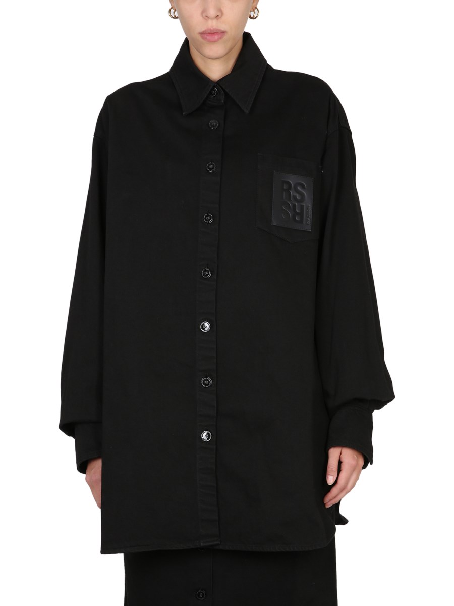 raf simons dress shirt RAF SIMONS Short Sleeve Business Shirt With Artist Date Black